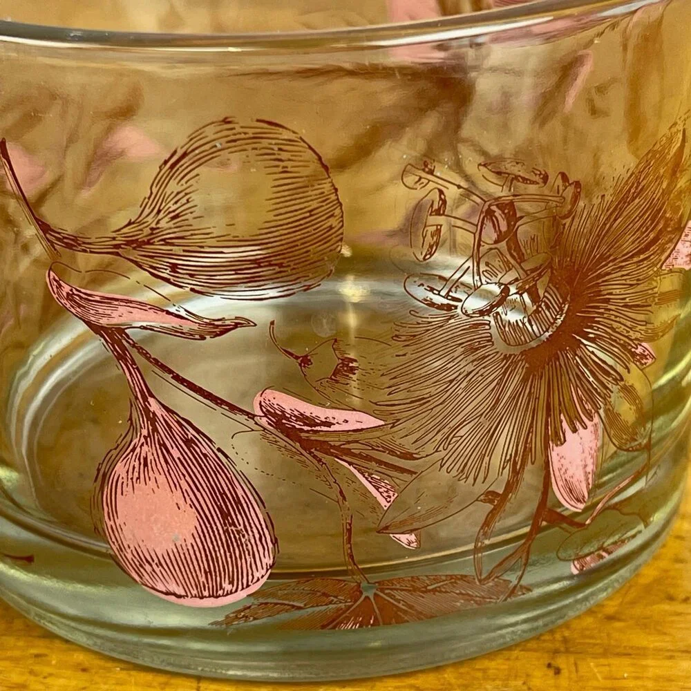 Vtg Midcentury MCM Glass Ice Bucket Passion Flower